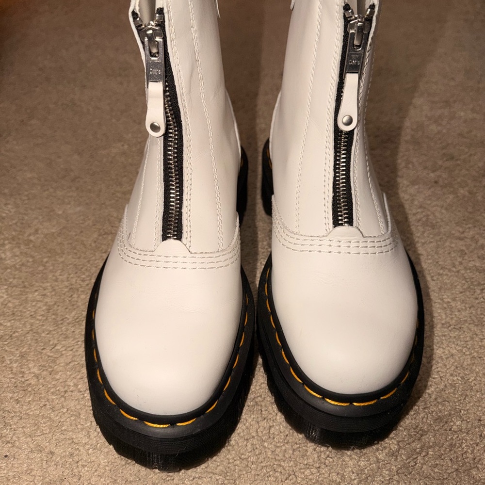 Dr. Martens White Leather Boots with Black Soles